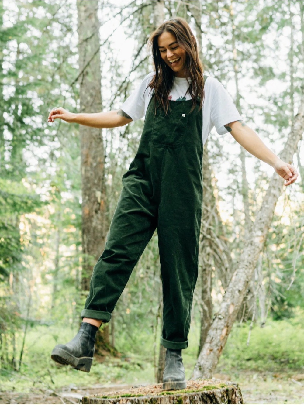 Women's Dark Green Corduroy Overalls